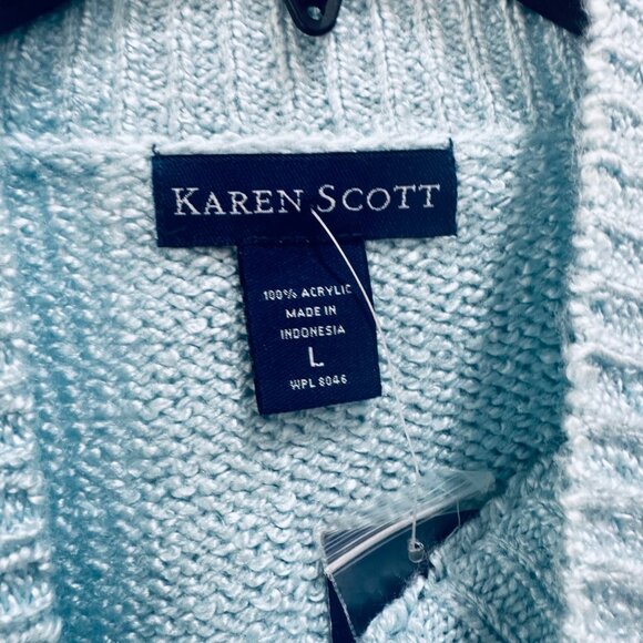 ✨Karen Scott Sz L Womens Cable-Knit Gramma chunky Sweater classic top Brightblue - Picture 4 of 6